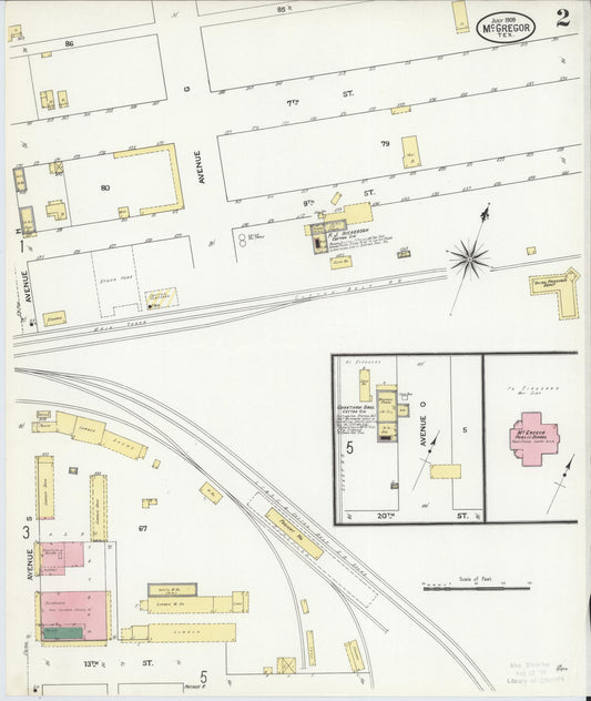 Sanborn Fire Insurance Map from McGregor, McLennan County, Texas (1909), Sheet #0002 - Historic Sanborn Fire Insurance Map Print, vintage old map wall art, antique decor, genealogy gift, Texas Texas map