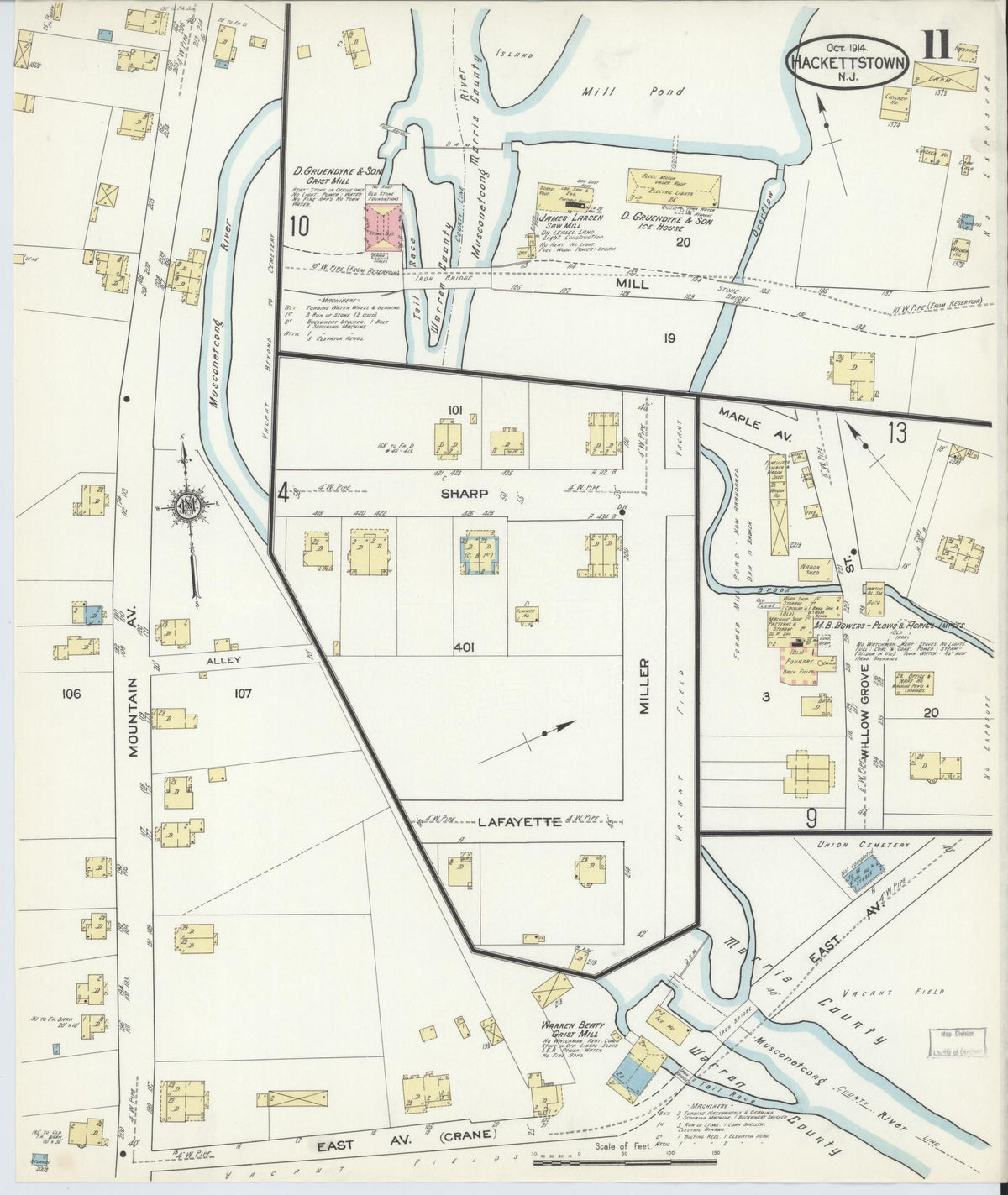 Sanborn Fire Insurance Map from Hackettstown, Warren County, New Jersey (1914), Sheet #0011 - Complete Map Set gallery image, historic Sanborn map, vintage wall art, New Jersey New Jersey