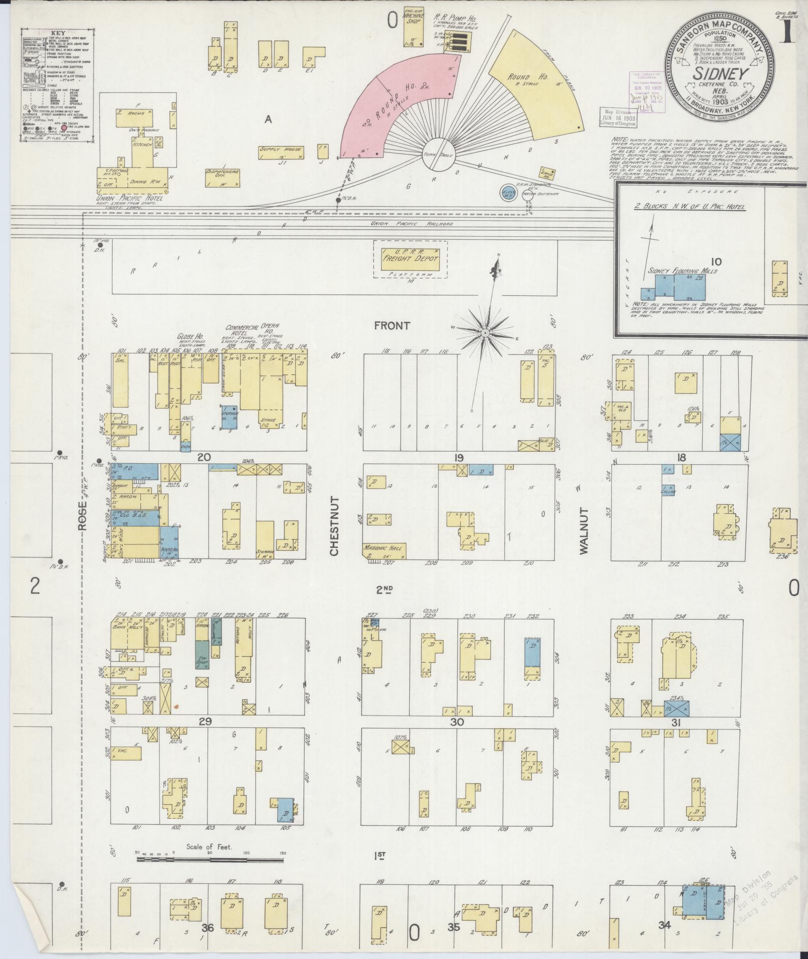 Sanborn Fire Insurance Map from Sidney, Cheyenne County, Nebraska (1903), Sheet #0001 - Historic Sanborn Fire Insurance Map Print, vintage old map wall art, antique decor, genealogy gift, Nebraska Nebraska map
