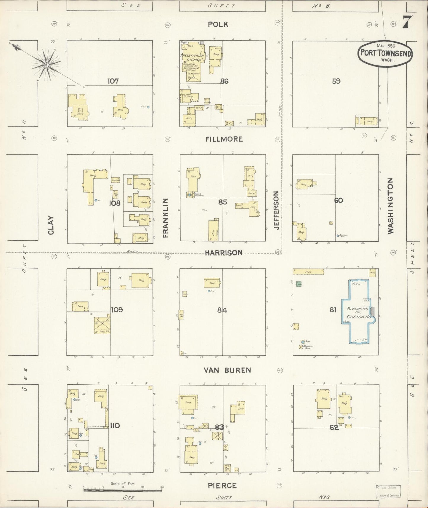 Sanborn Fire Insurance Map from Port Townsend, Jefferson County, Washington (1890), Sheet #0007 - Complete Map Set gallery image, historic Sanborn map, vintage wall art, Washington Washington