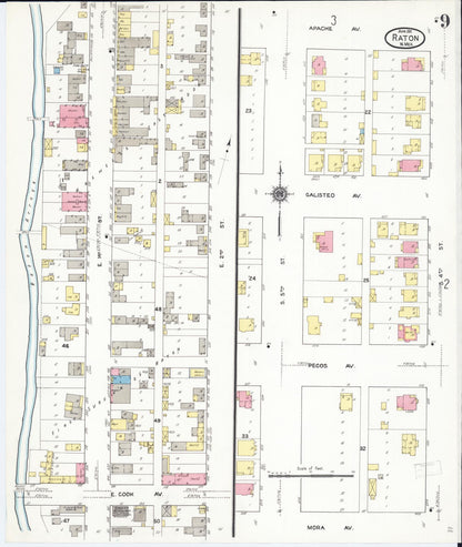 Sanborn Fire Insurance Map from Raton, Colfax County, New Mexico (1911), Sheet #0009 - Complete Map Set gallery image, historic Sanborn map, vintage wall art, New Mexico New Mexico