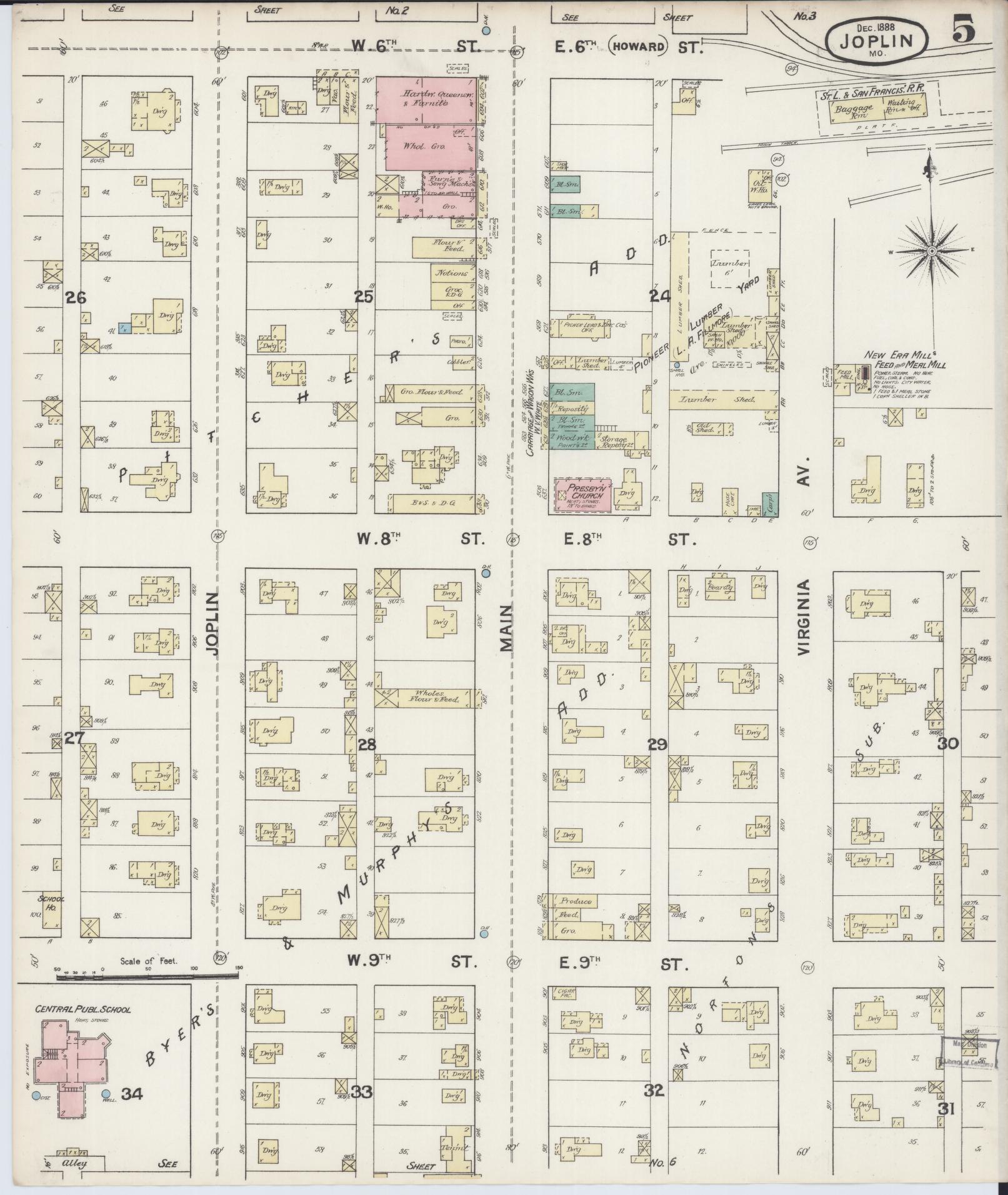 Sanborn Fire Insurance Map from Joplin, Jasper County, Missouri (1888), Sheet #0005 - Complete Map Set gallery image, historic Sanborn map, vintage wall art, Missouri Missouri