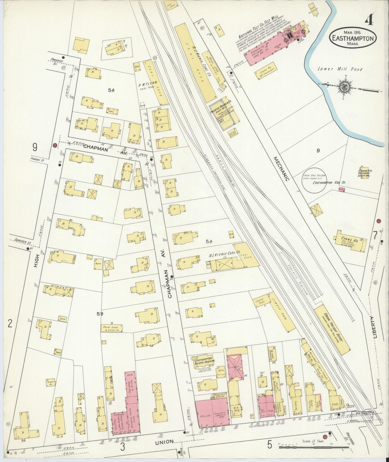 Sanborn Fire Insurance Map from East Hampton, Hampshire County, Massachusetts (1916), Sheet #0004 - Complete Map Set gallery image, historic Sanborn map, vintage wall art, Massachusetts Massachusetts