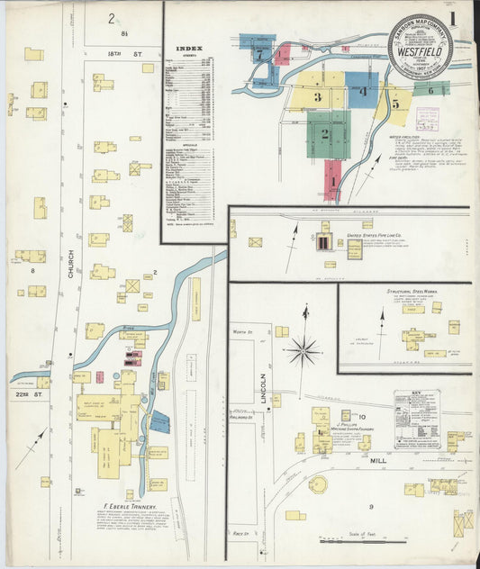 Sanborn Fire Insurance Map from Westfield, Tioga County, Pennsylvania (1907), Sheet #0001 - Historic Sanborn Fire Insurance Map Print, vintage old map wall art, antique decor, genealogy gift, Pennsylvania Pennsylvania map