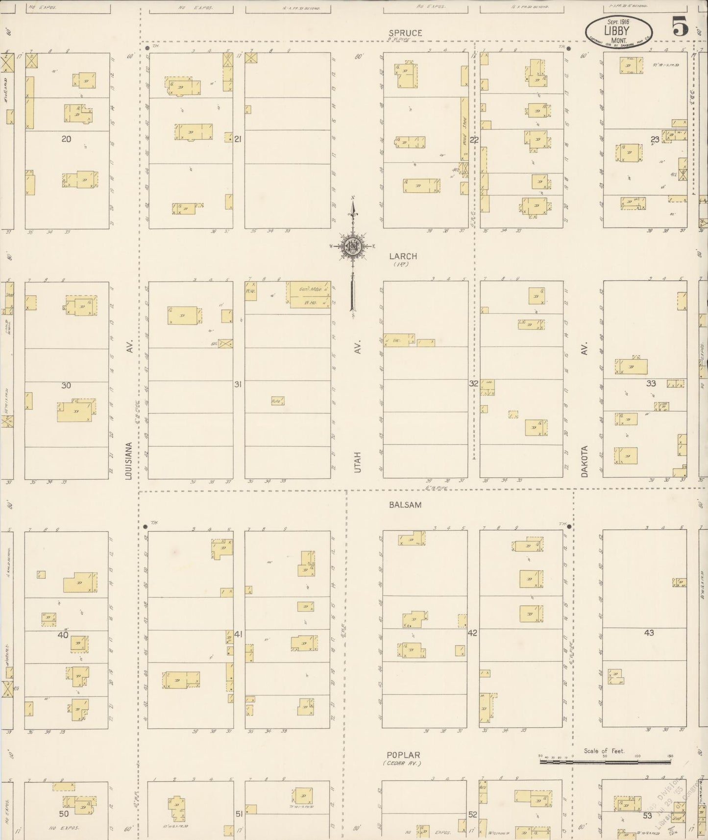 Sanborn Fire Insurance Map from Libby, Lincoln County, Montana (1916), Sheet #0005 - Complete Map Set gallery image, historic Sanborn map, vintage wall art, Montana Montana