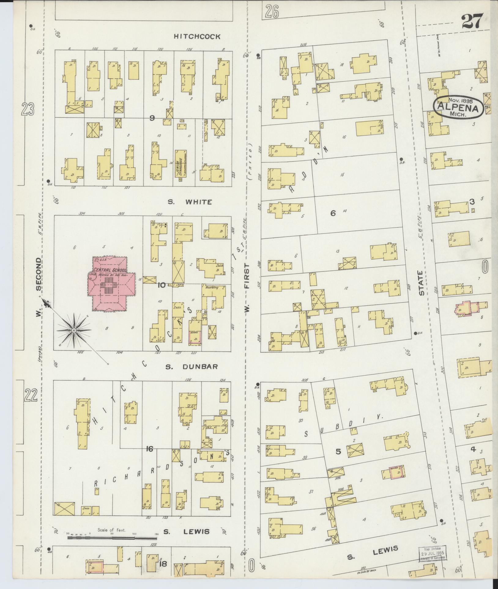 Sanborn Fire Insurance Map from Alpena, Alpena County, Michigan (1895), Sheet #0027 - Complete Map Set gallery image, historic Sanborn map, vintage wall art, Michigan Michigan