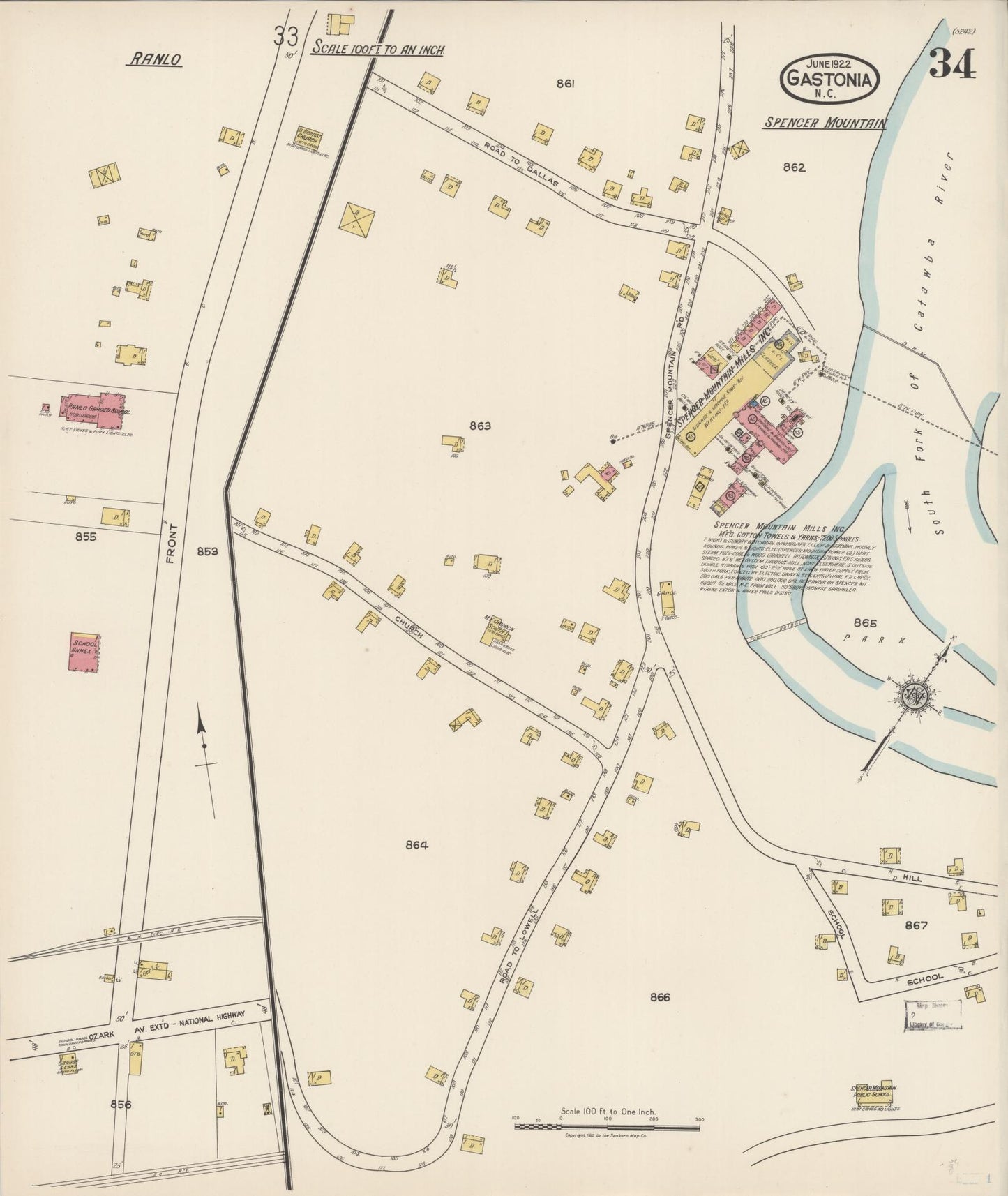 Sanborn Fire Insurance Map from Gastonia, Gaston County, North Carolina (1922), Sheet #0034 - Complete Map Set gallery image, historic Sanborn map, vintage wall art, North Carolina North Carolina