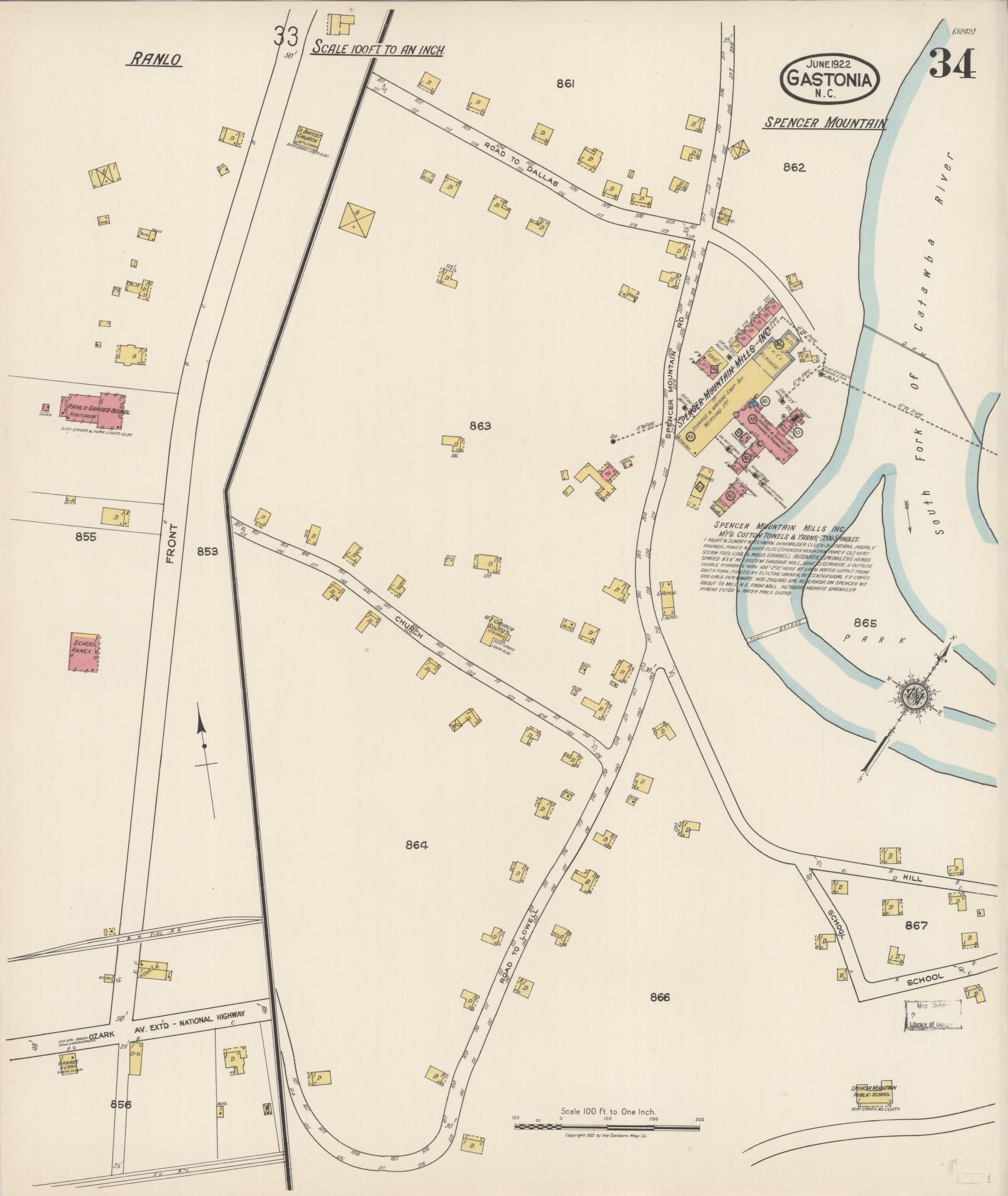 Sanborn Fire Insurance Map from Gastonia, Gaston County, North Carolina (1922), Sheet #0034 - Complete Map Set gallery image, historic Sanborn map, vintage wall art, North Carolina North Carolina