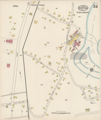 Sanborn Fire Insurance Map from Gastonia, Gaston County, North Carolina (1922), Sheet #0034 - Complete Map Set gallery image, historic Sanborn map, vintage wall art, North Carolina North Carolina