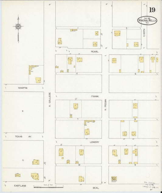 Sanborn Fire Insurance Map from Mineral Wells, Palo Pinto County, Texas (1912), Sheet #0019 - Historic Sanborn Fire Insurance Map Print, vintage old map wall art, antique decor, genealogy gift, Texas Texas map