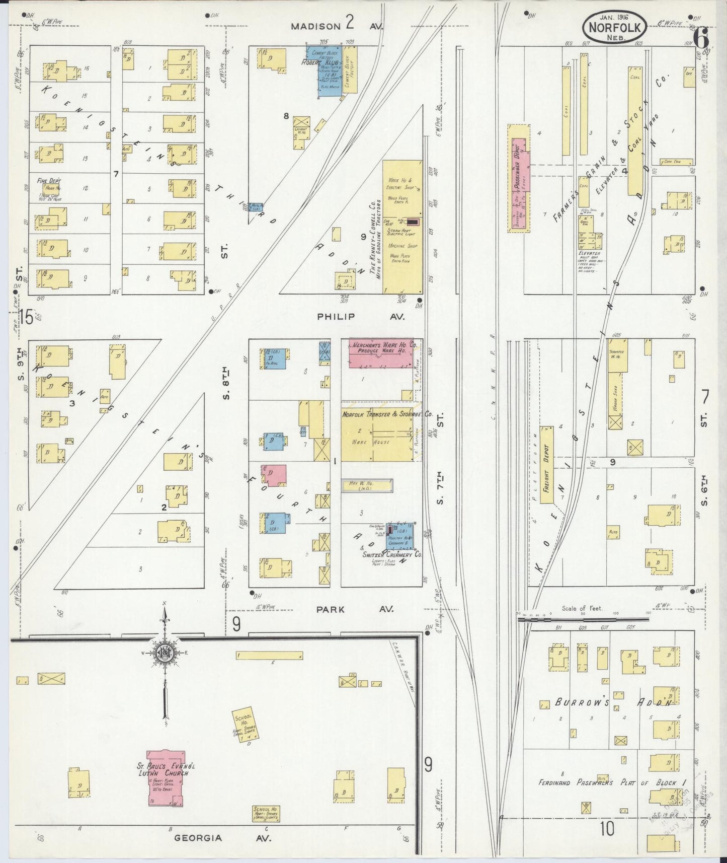 Sanborn Fire Insurance Map from Norfolk, Madison County, Nebraska (1916), Sheet #0006 - Complete Map Set gallery image, historic Sanborn map, vintage wall art, Nebraska Nebraska