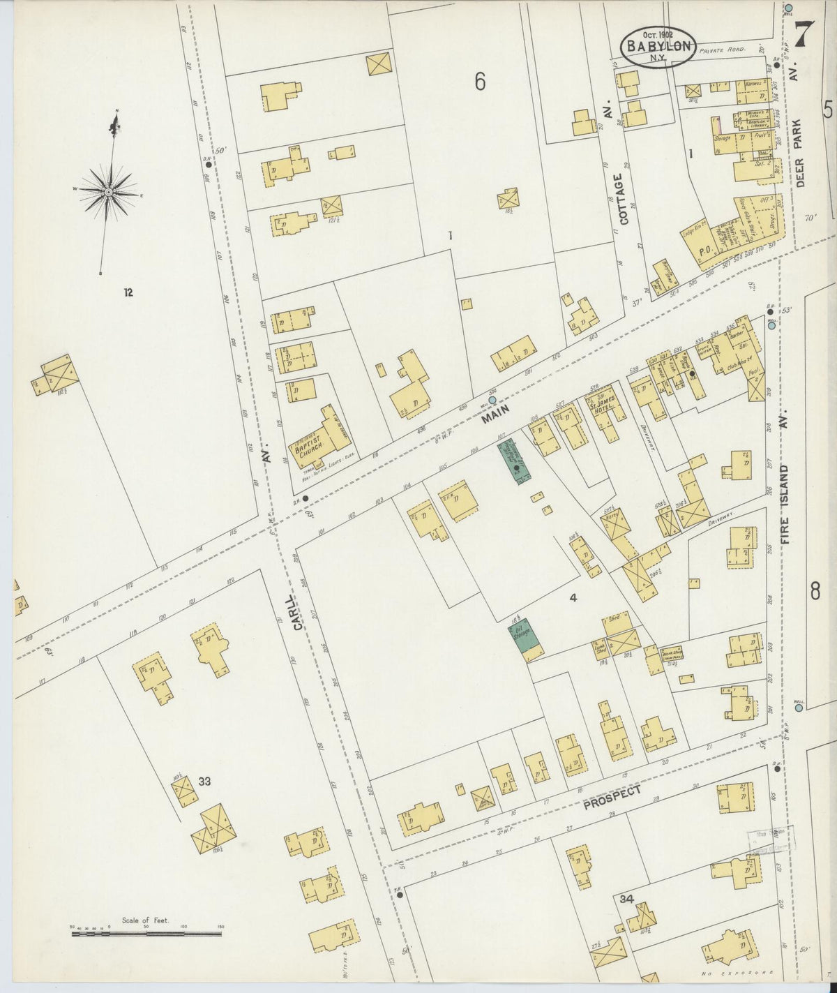Sanborn Fire Insurance Map from Babylon, Suffolk County, New York (1902), Sheet #0007 - Complete Map Set gallery image, historic Sanborn map, vintage wall art, New York New York