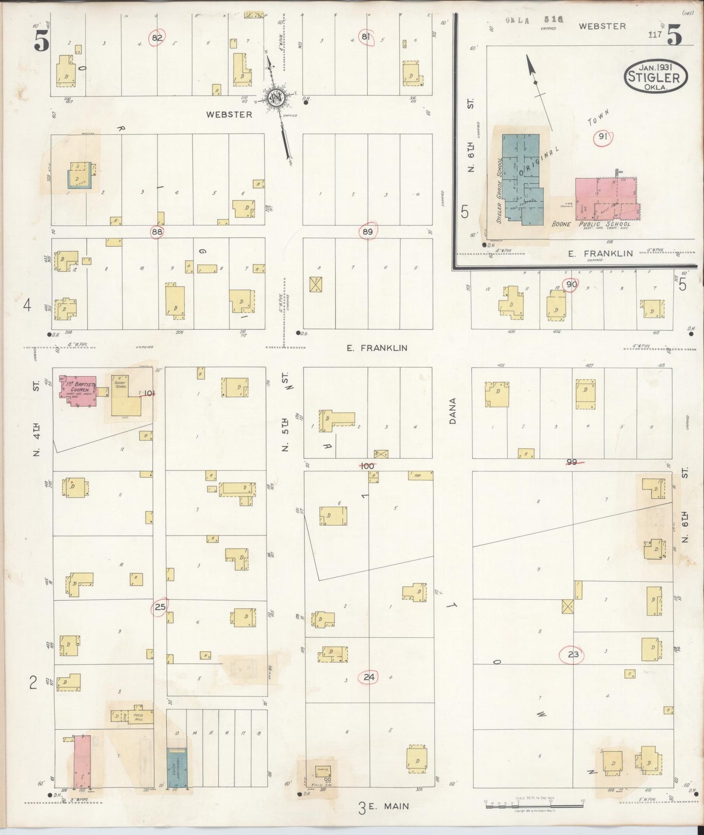 Sanborn Fire Insurance Map from Stigler, Haskell County, Oklahoma (1941), Sheet #0005 - Complete Map Set gallery image, historic Sanborn map, vintage wall art, Oklahoma Oklahoma