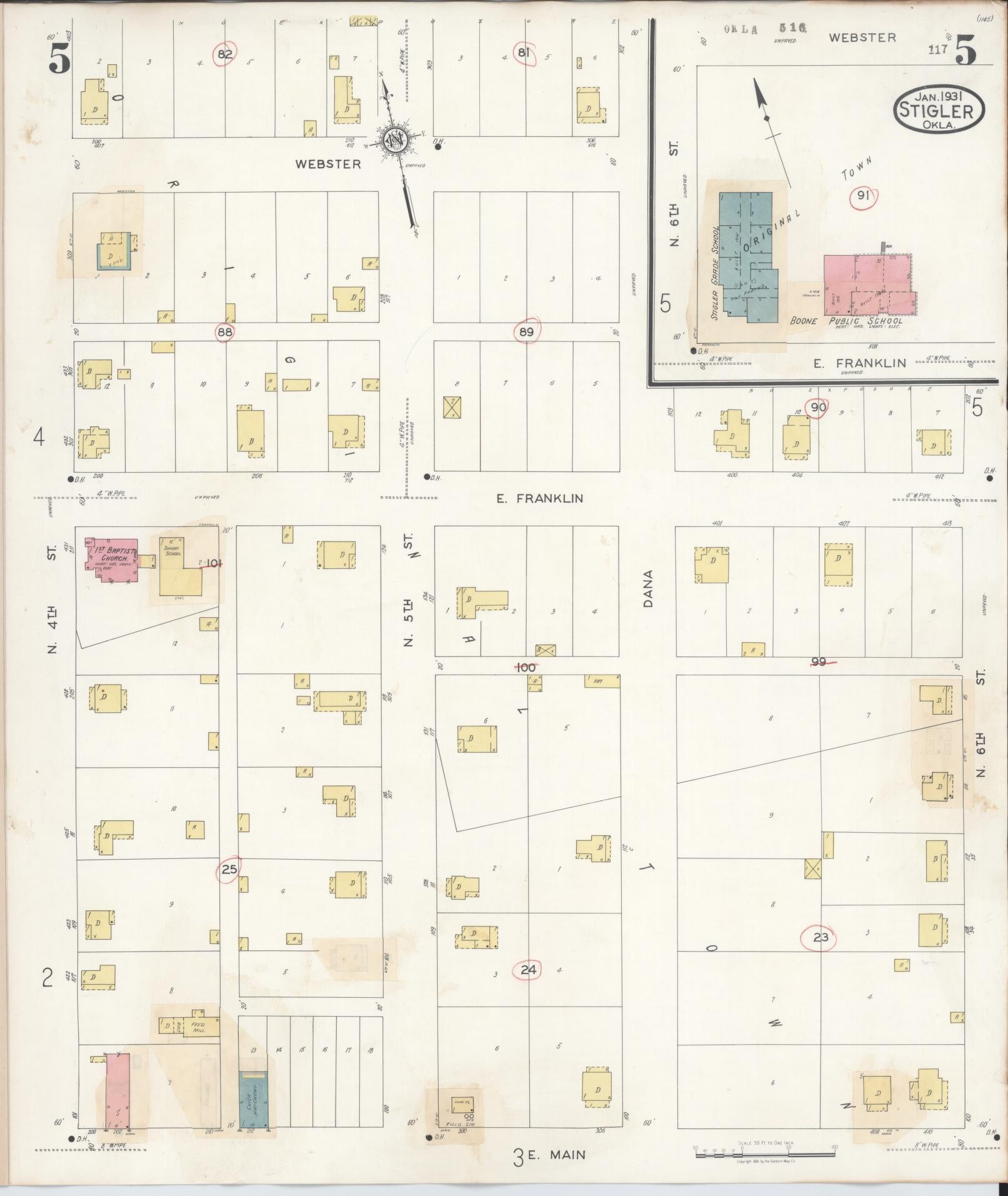 Sanborn Fire Insurance Map from Stigler, Haskell County, Oklahoma (1941), Sheet #0005 - Complete Map Set gallery image, historic Sanborn map, vintage wall art, Oklahoma Oklahoma