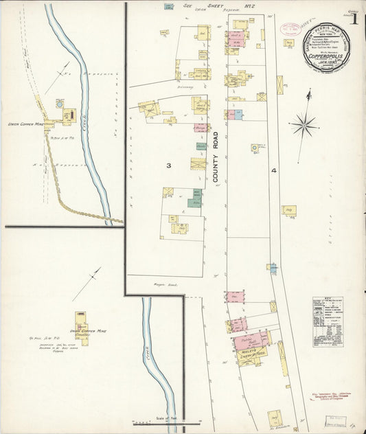 Sanborn Fire Insurance Map from Copperopolis, Calaveras County, California (1890), Sheet #0001 - Historic Sanborn Fire Insurance Map Print, vintage old map wall art, antique decor, genealogy gift, California California map