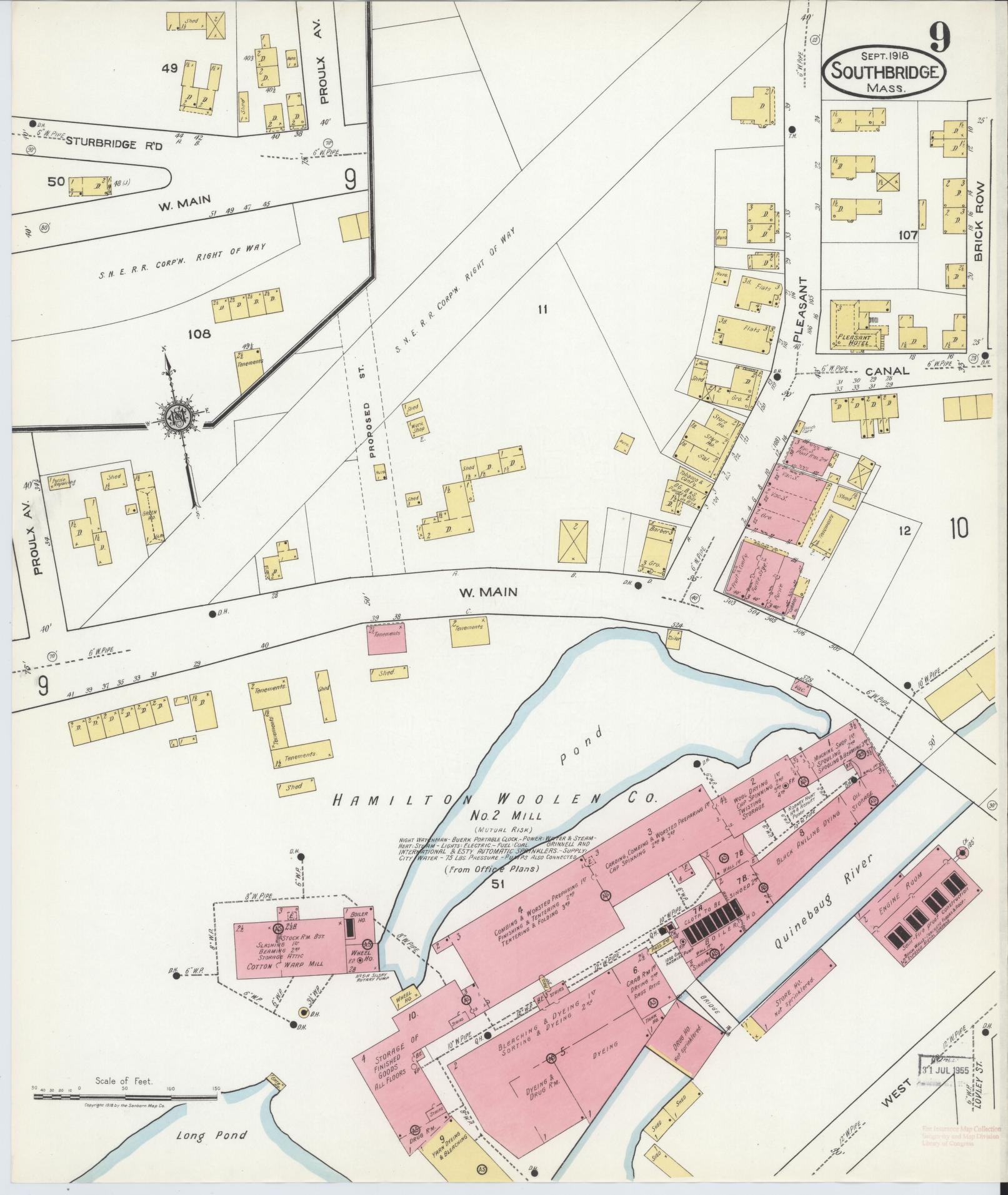 Sanborn Fire Insurance Map from Southbridge, Worcester County, Massachusetts (1918), Sheet #0009 - Historic Sanborn Fire Insurance Map Print, vintage old map wall art, antique decor, genealogy gift, Massachusetts Massachusetts map