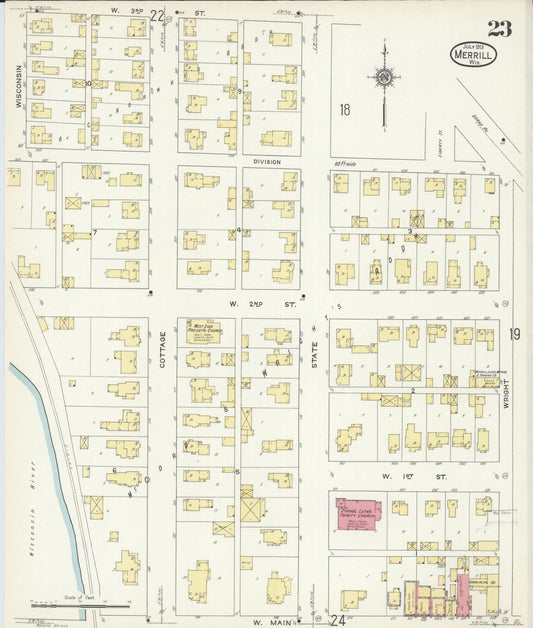 Sanborn Fire Insurance Map from Merrill, Lincoln County, Wisconsin (1913), Sheet #0023 - Historic Sanborn Fire Insurance Map Print, vintage old map wall art, antique decor, genealogy gift, Wisconsin Wisconsin map