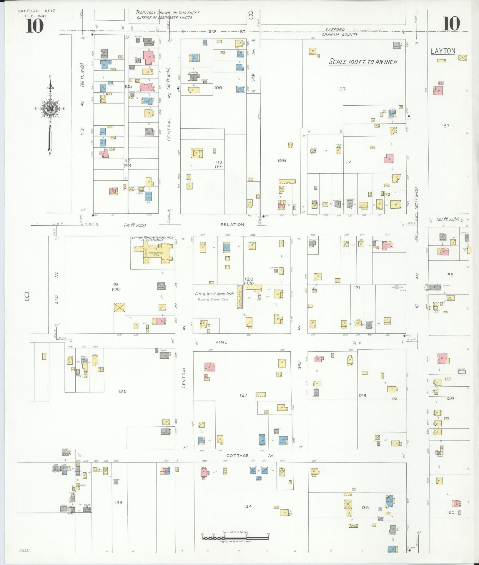 Sanborn Fire Insurance Map from Safford, Graham County, Arizona (1941), Sheet #0010 - Historic Sanborn Fire Insurance Map Print, vintage old map wall art, antique decor, genealogy gift, Arizona Arizona map
