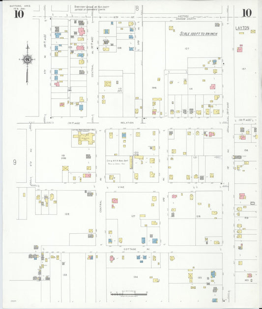 Sanborn Fire Insurance Map from Safford, Graham County, Arizona (1941), Sheet #0010 - Historic Sanborn Fire Insurance Map Print, vintage old map wall art, antique decor, genealogy gift, Arizona Arizona map