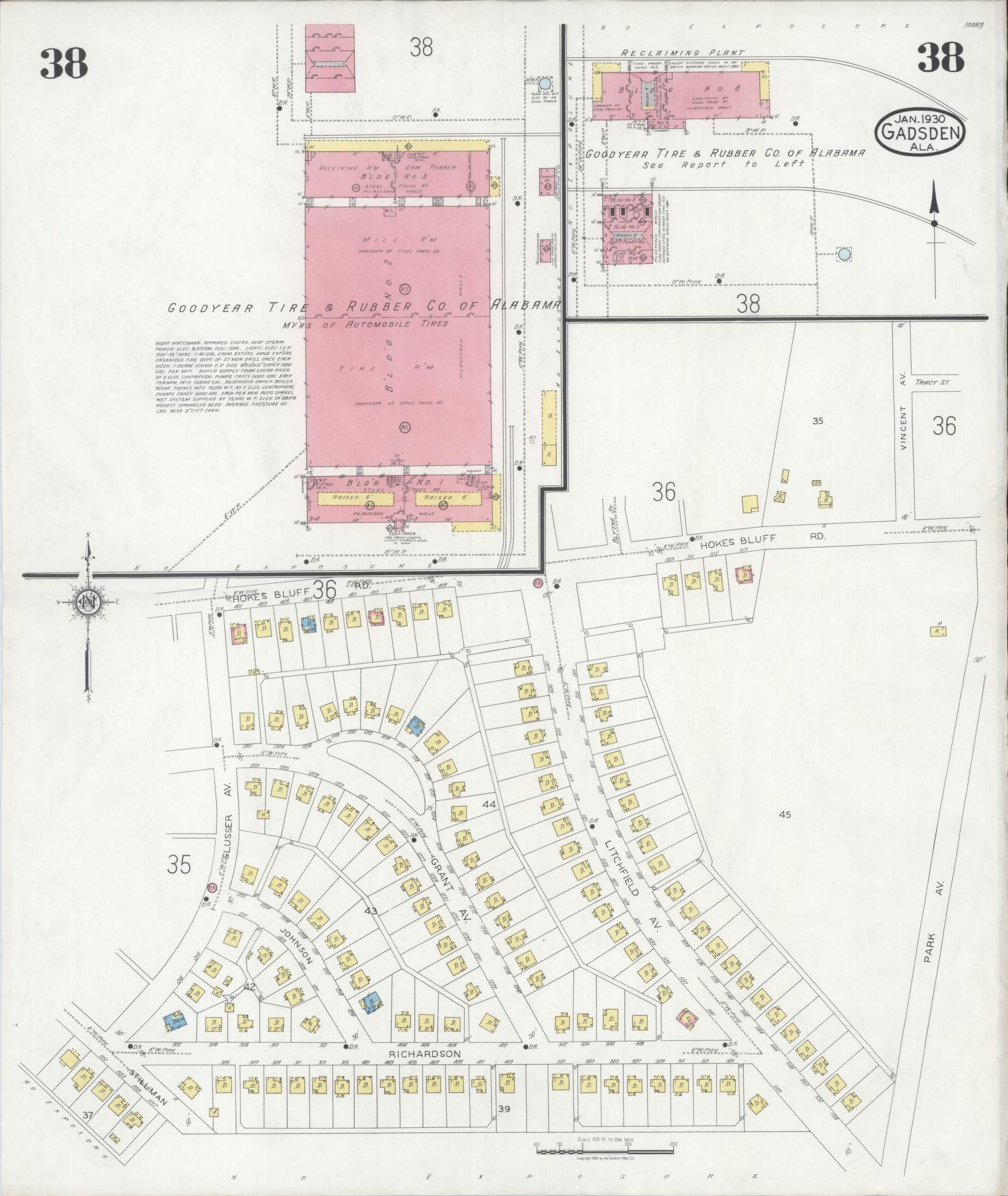 Sanborn Fire Insurance Map from Gadsden, Etowah County, Alabama (1930), Sheet #0038 - Complete Map Set gallery image, historic Sanborn map, vintage wall art, Alabama Alabama
