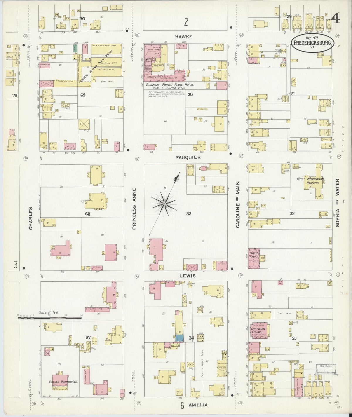 Sanborn Fire Insurance Map from Fredericksburg, Independent Cities, Virginia (1907), Sheet #0004 - Complete Map Set gallery image, historic Sanborn map, vintage wall art, Virginia Virginia