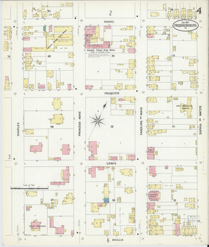 Sanborn Fire Insurance Map from Fredericksburg, Independent Cities, Virginia (1907), Sheet #0004 - Complete Map Set gallery image, historic Sanborn map, vintage wall art, Virginia Virginia