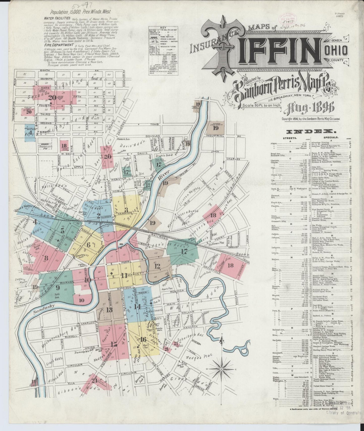 Sanborn Fire Insurance Map from Tiffin, Seneca County, Ohio (1896), Sheet #0001 - Historic Sanborn Fire Insurance Map Print, vintage old map wall art, antique decor, genealogy gift, Ohio Ohio map