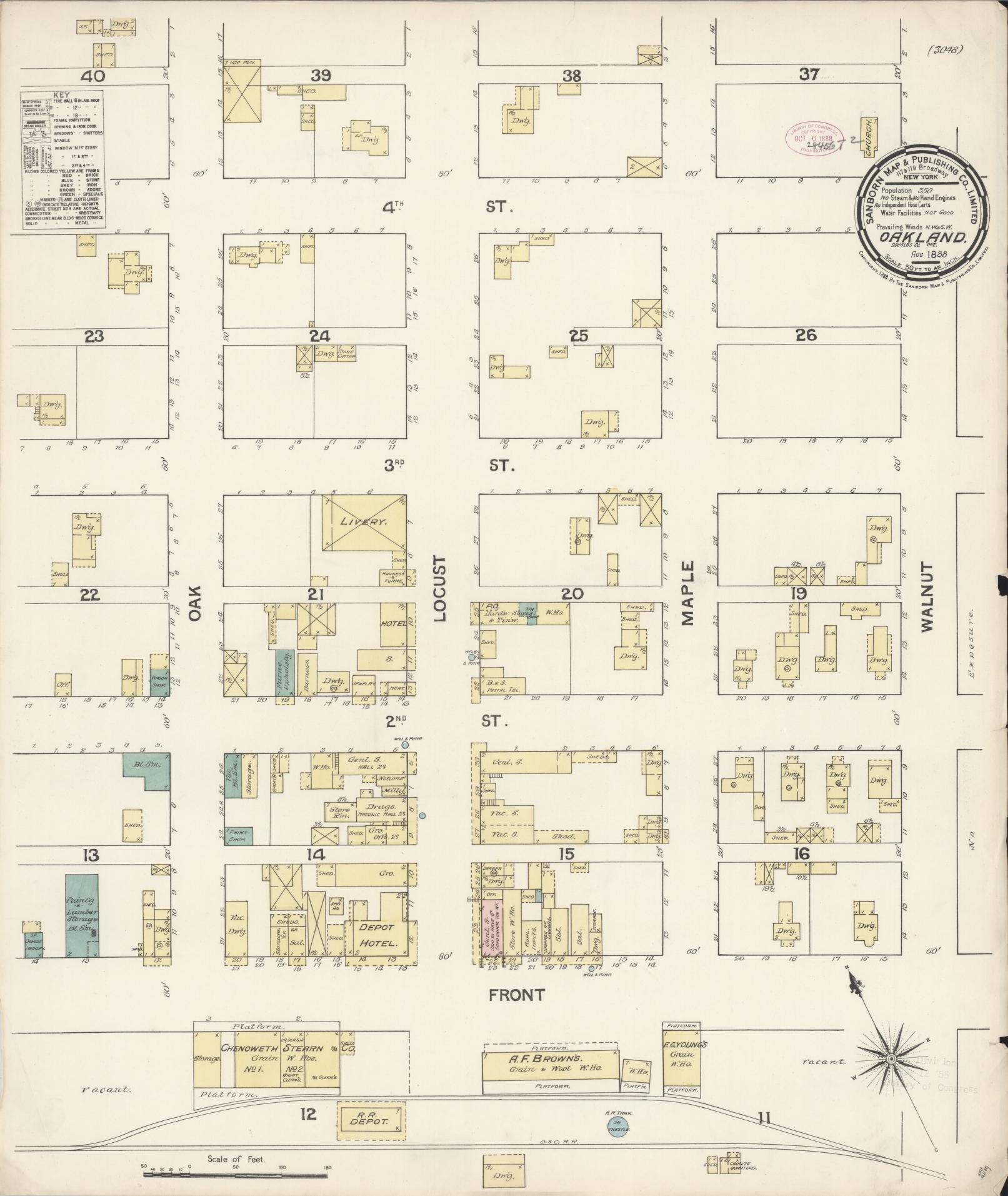 Sanborn Fire Insurance Map from Oakland, Douglas County, Oregon (1888), Sheet #0001 - Historic Sanborn Fire Insurance Map Print, vintage old map wall art, antique decor, genealogy gift, Oregon Oregon map