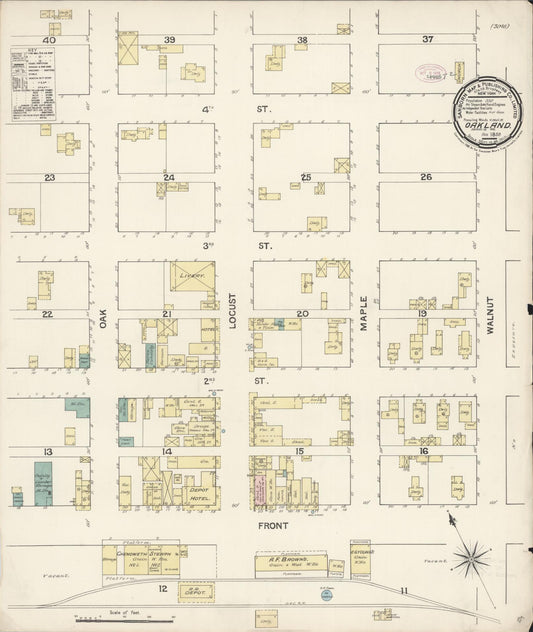 Sanborn Fire Insurance Map from Oakland, Douglas County, Oregon (1888), Sheet #0001 - Historic Sanborn Fire Insurance Map Print, vintage old map wall art, antique decor, genealogy gift, Oregon Oregon map