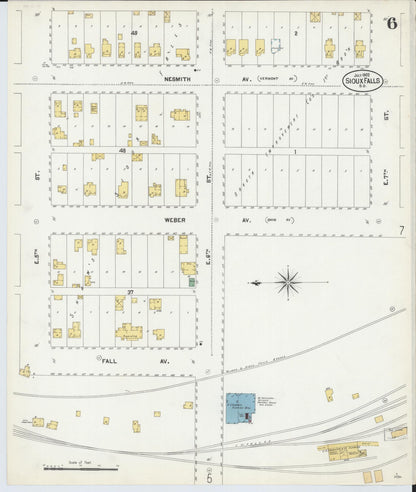 Sanborn Fire Insurance Map from Sioux Falls, Minnehaha County, South Dakota (1902), Sheet #0006 - Complete Map Set gallery image, historic Sanborn map, vintage wall art, South Dakota South Dakota