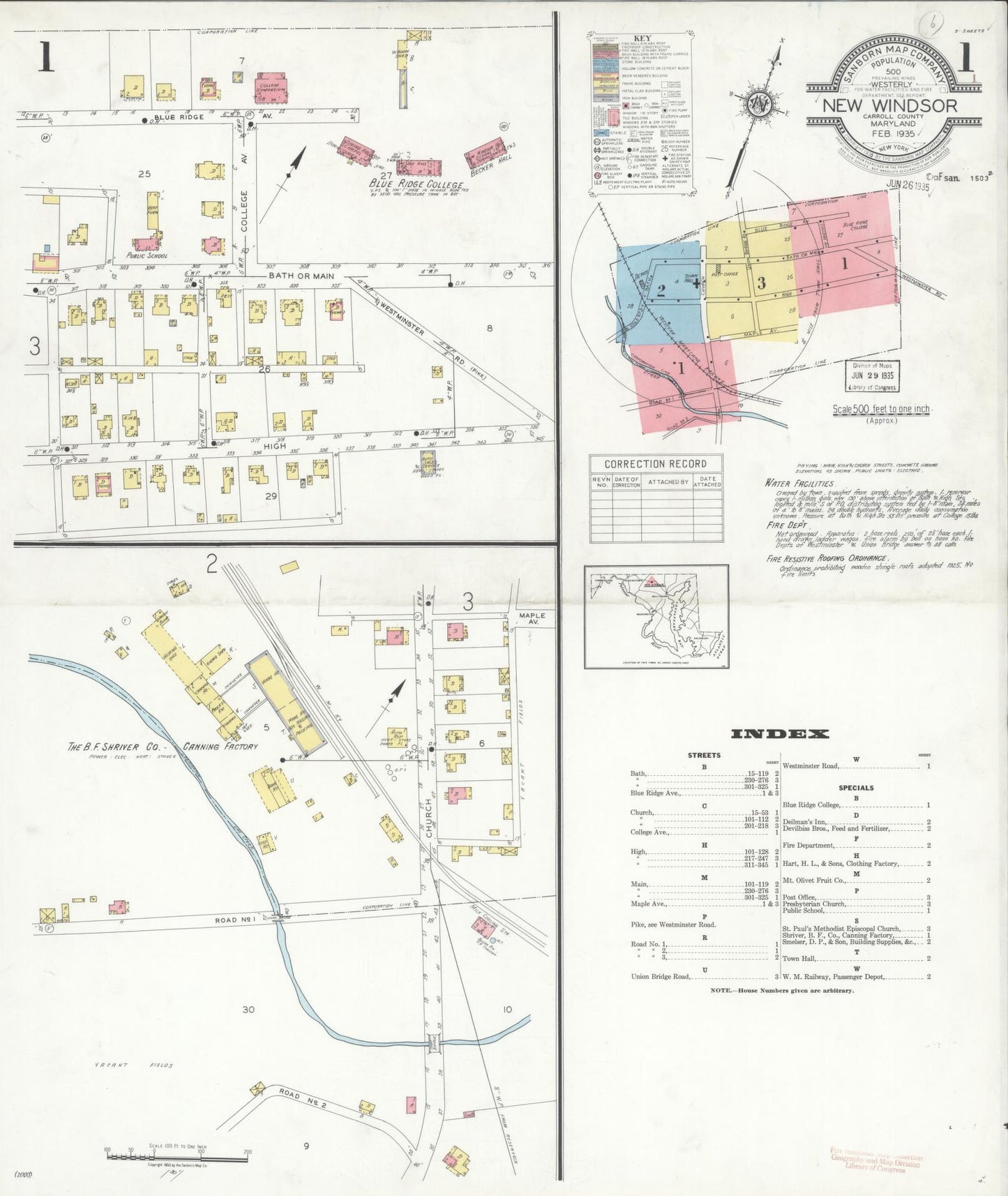 Sanborn Fire Insurance Map from New Windsor, Carroll County, Maryland (1935), Sheet #0001 - Historic Sanborn Fire Insurance Map Print, vintage old map wall art, antique decor, genealogy gift, Maryland Maryland map