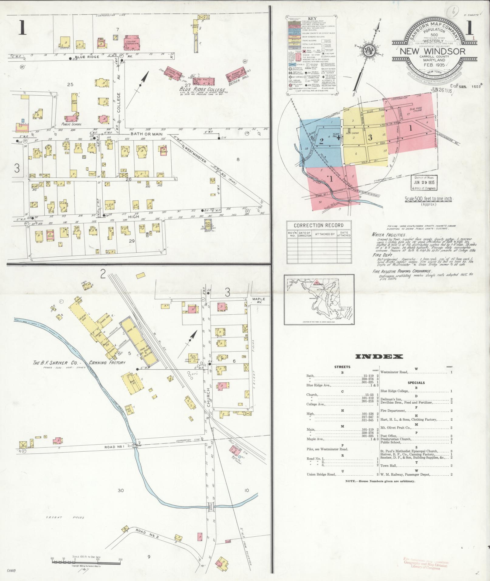 Sanborn Fire Insurance Map from New Windsor, Carroll County, Maryland (1935), Sheet #0001 - Historic Sanborn Fire Insurance Map Print, vintage old map wall art, antique decor, genealogy gift, Maryland Maryland map