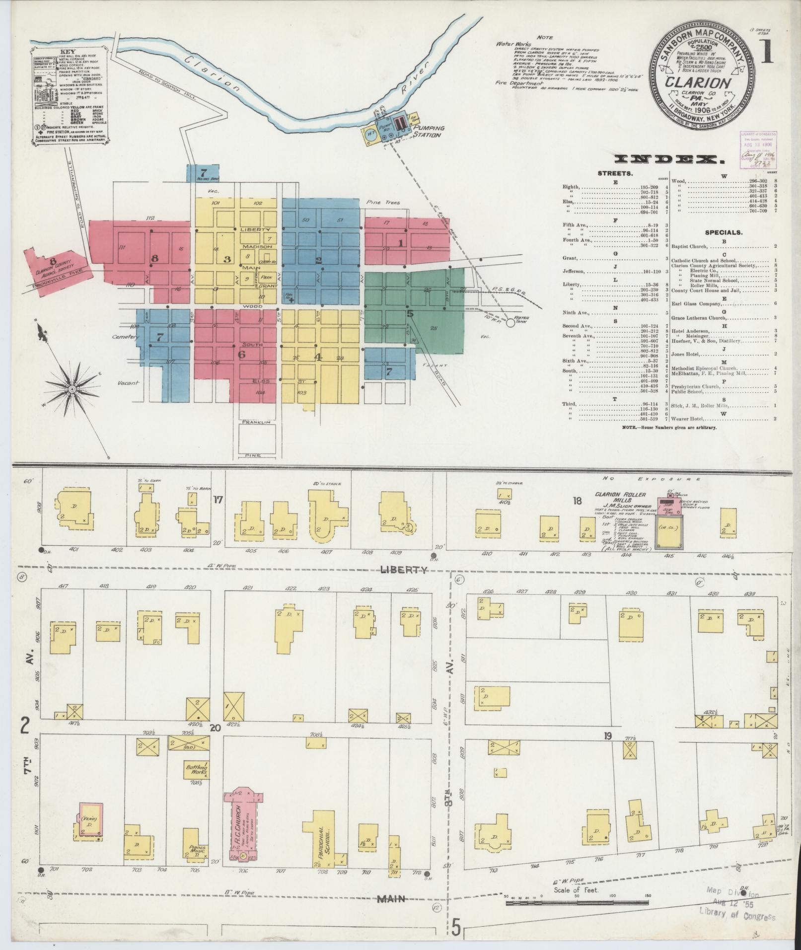 Sanborn Fire Insurance Map from Clarion, Clarion County, Pennsylvania (1906), Sheet #0001 - Historic Sanborn Fire Insurance Map Print, vintage old map wall art, antique decor, genealogy gift, Pennsylvania Pennsylvania map