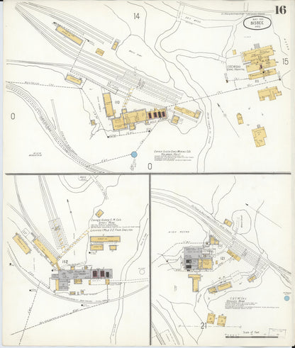 Sanborn Fire Insurance Map from Bisbee, Cochise County, Arizona (1906), Sheet #0016 - Complete Map Set gallery image, historic Sanborn map, vintage wall art, Arizona Arizona
