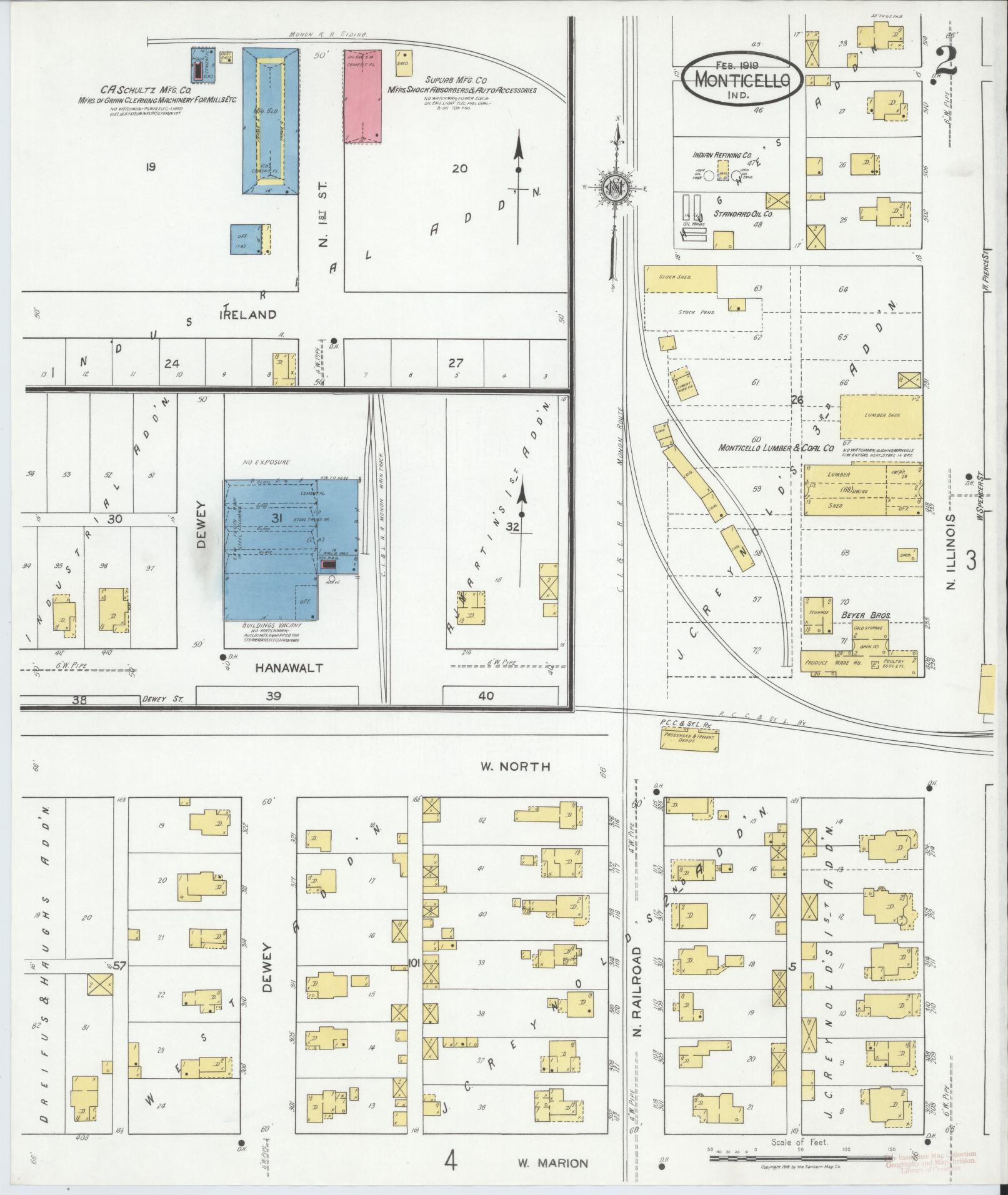 Sanborn Fire Insurance Map from Monticello, White County, Indiana (1919), Sheet #0002 - Complete Map Set gallery image, historic Sanborn map, vintage wall art, Indiana Indiana