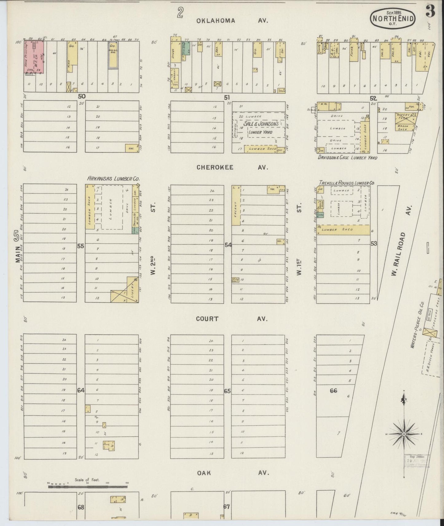 Sanborn Fire Insurance Map from North Enid, Garfield County, Oklahoma (1895), Sheet #0003 - Historic Sanborn Fire Insurance Map Print, vintage old map wall art, antique decor, genealogy gift, Oklahoma Oklahoma map
