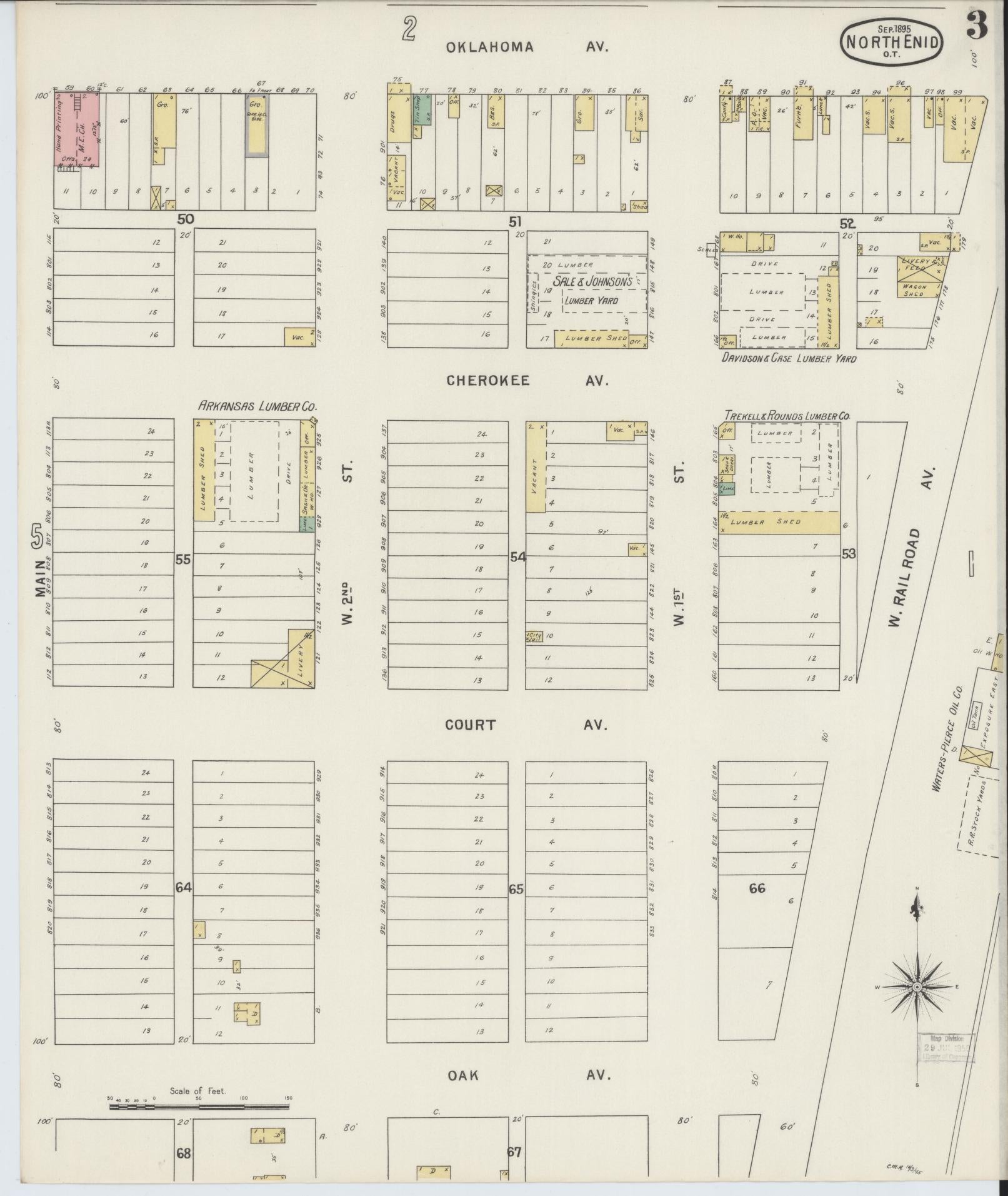 Sanborn Fire Insurance Map from North Enid, Garfield County, Oklahoma (1895), Sheet #0003 - Historic Sanborn Fire Insurance Map Print, vintage old map wall art, antique decor, genealogy gift, Oklahoma Oklahoma map
