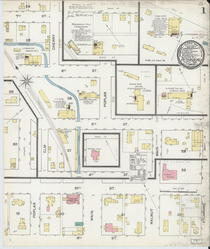 Sanborn Fire Insurance Map from Petersburg, Pike County, Indiana (1892), Sheet #0001 - Historic Sanborn Fire Insurance Map Print, vintage old map wall art, antique decor, genealogy gift, Indiana Indiana map