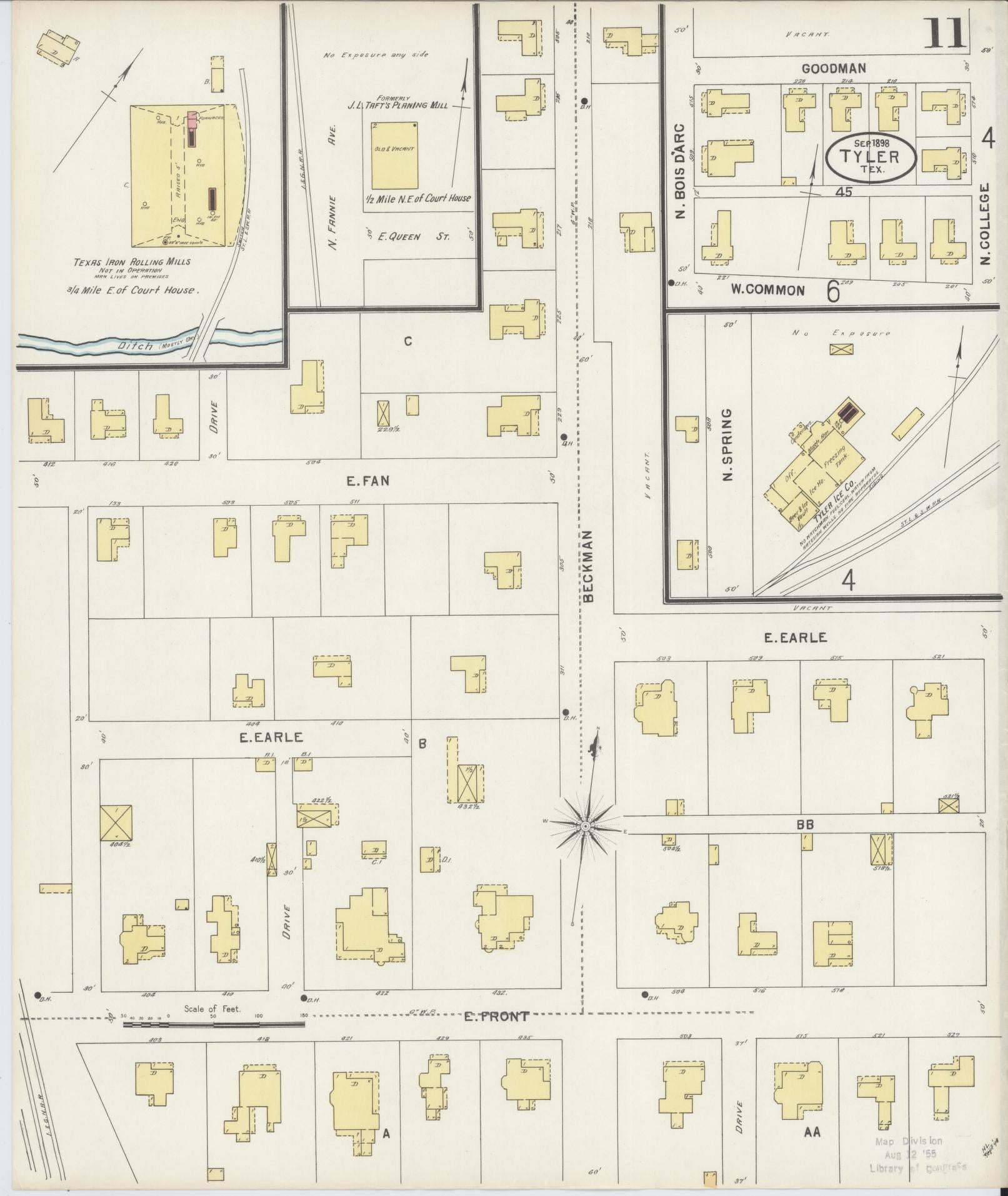 Sanborn Fire Insurance Map from Tyler, Smith County, Texas (1898), Sheet #0011 - Historic Sanborn Fire Insurance Map Print, vintage old map wall art, antique decor, genealogy gift, Texas Texas map