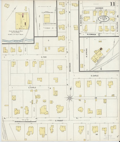 Sanborn Fire Insurance Map from Tyler, Smith County, Texas (1898), Sheet #0011 - Historic Sanborn Fire Insurance Map Print, vintage old map wall art, antique decor, genealogy gift, Texas Texas map