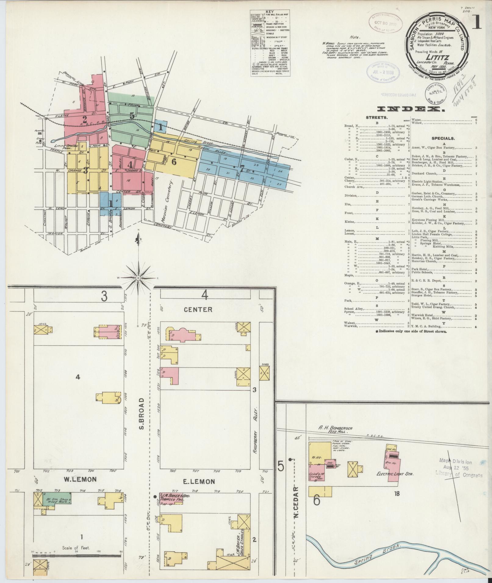 Sanborn Fire Insurance Map from Lititz, Lancaster County, Pennsylvania. (1898) – Historic Sanborn Fire Insurance Map Print