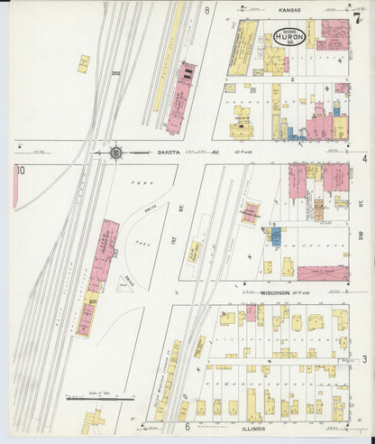 Sanborn Fire Insurance Map from Huron, Beadle County, South Dakota (1916), Sheet #0007 - Complete Map Set gallery image, historic Sanborn map, vintage wall art, South Dakota South Dakota
