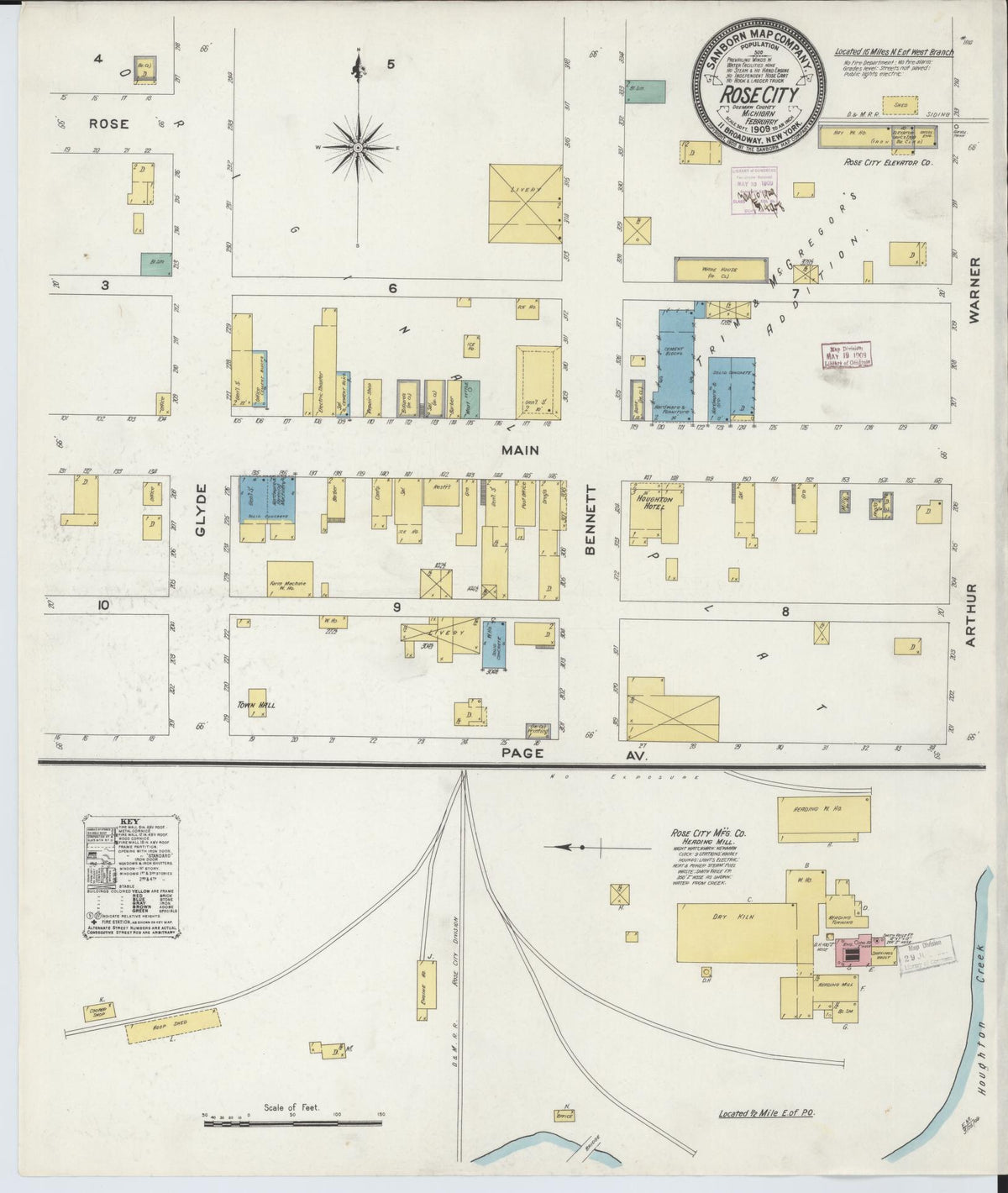 Sanborn Fire Insurance Map from Rose City, Ogemaw County, Michigan (1909), Sheet #0001 - Historic Sanborn Fire Insurance Map Print, vintage old map wall art, antique decor, genealogy gift, Michigan Michigan map