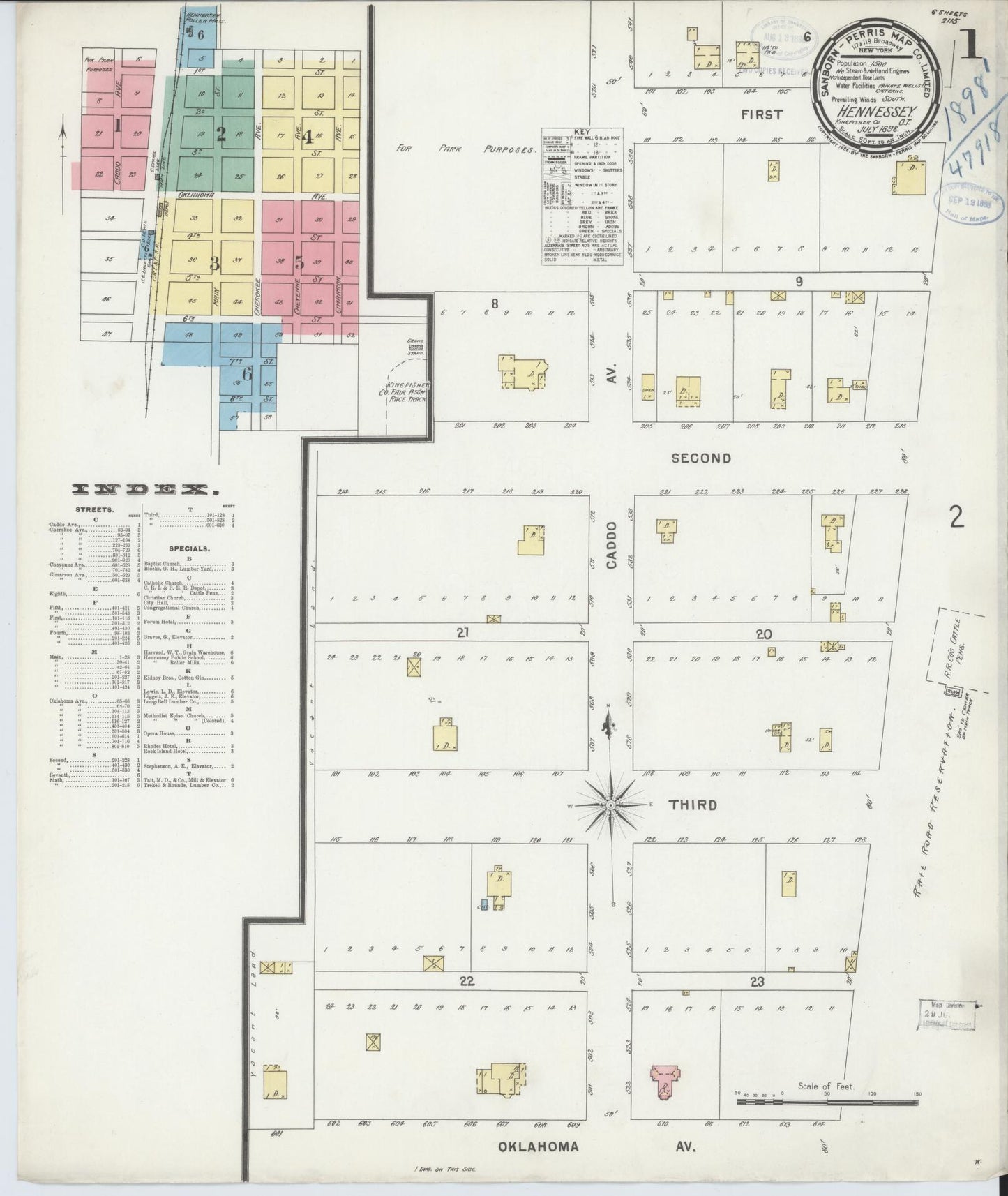Sanborn Fire Insurance Map from Hennessey, Kingfisher County, Oklahoma (1898), Sheet #0001 - Complete Map Set gallery image, historic Sanborn map, vintage wall art, Oklahoma Oklahoma
