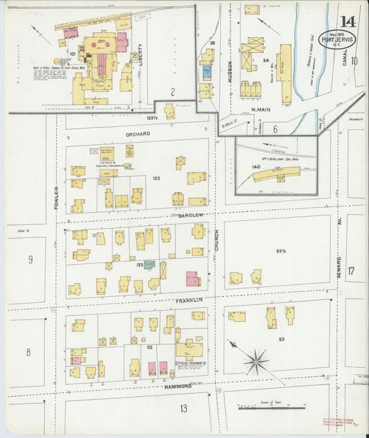 Sanborn Fire Insurance Map from Port Jervis, Orange County, New York (1905), Sheet #0014 - Historic Sanborn Fire Insurance Map Print, vintage old map wall art, antique decor, genealogy gift, New York New York map