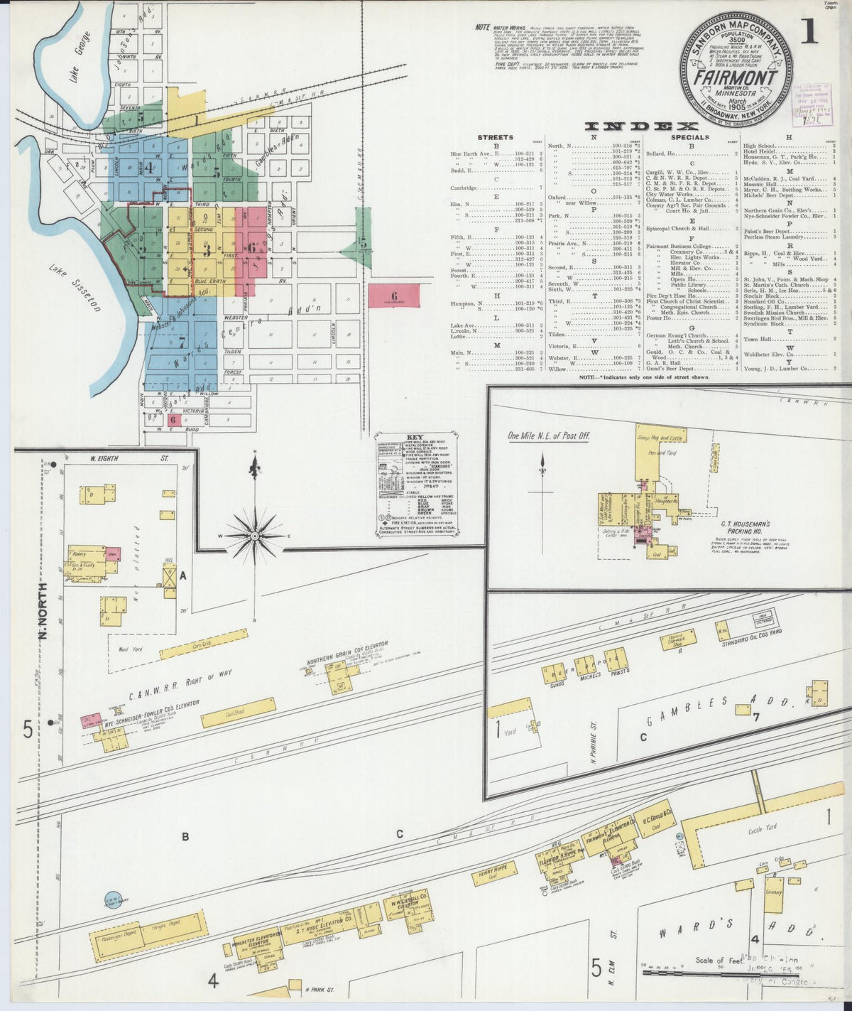Sanborn Fire Insurance Map from Fairmont, Martin County, Minnesota (1905), Sheet #0001 - Historic Sanborn Fire Insurance Map Print, vintage old map wall art, antique decor, genealogy gift, Minnesota Minnesota map