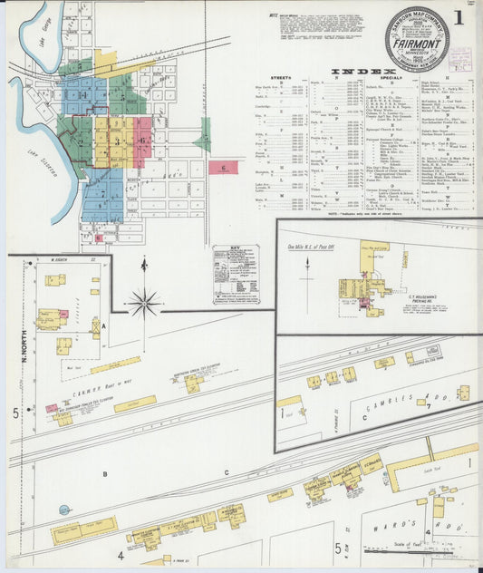 Sanborn Fire Insurance Map from Fairmont, Martin County, Minnesota (1905), Sheet #0001 - Historic Sanborn Fire Insurance Map Print, vintage old map wall art, antique decor, genealogy gift, Minnesota Minnesota map