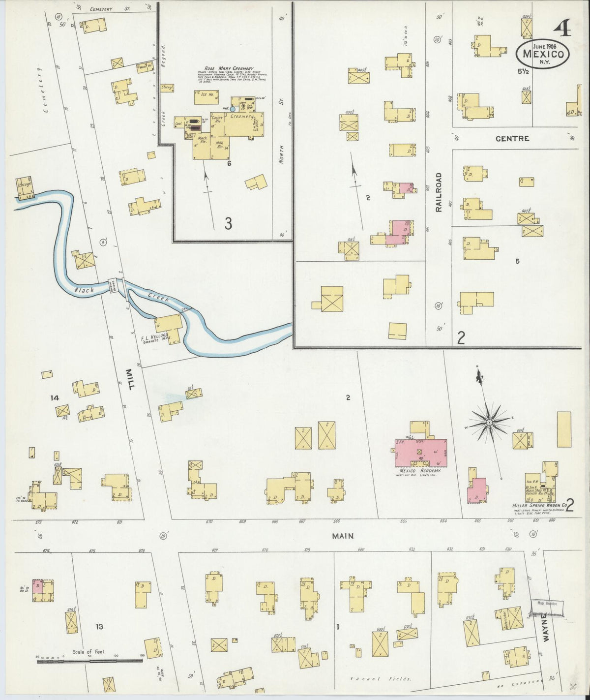 Sanborn Fire Insurance Map from Mexico, Oswego County, New York (1906), Sheet #0004 - Complete Map Set gallery image, historic Sanborn map, vintage wall art, New York New York