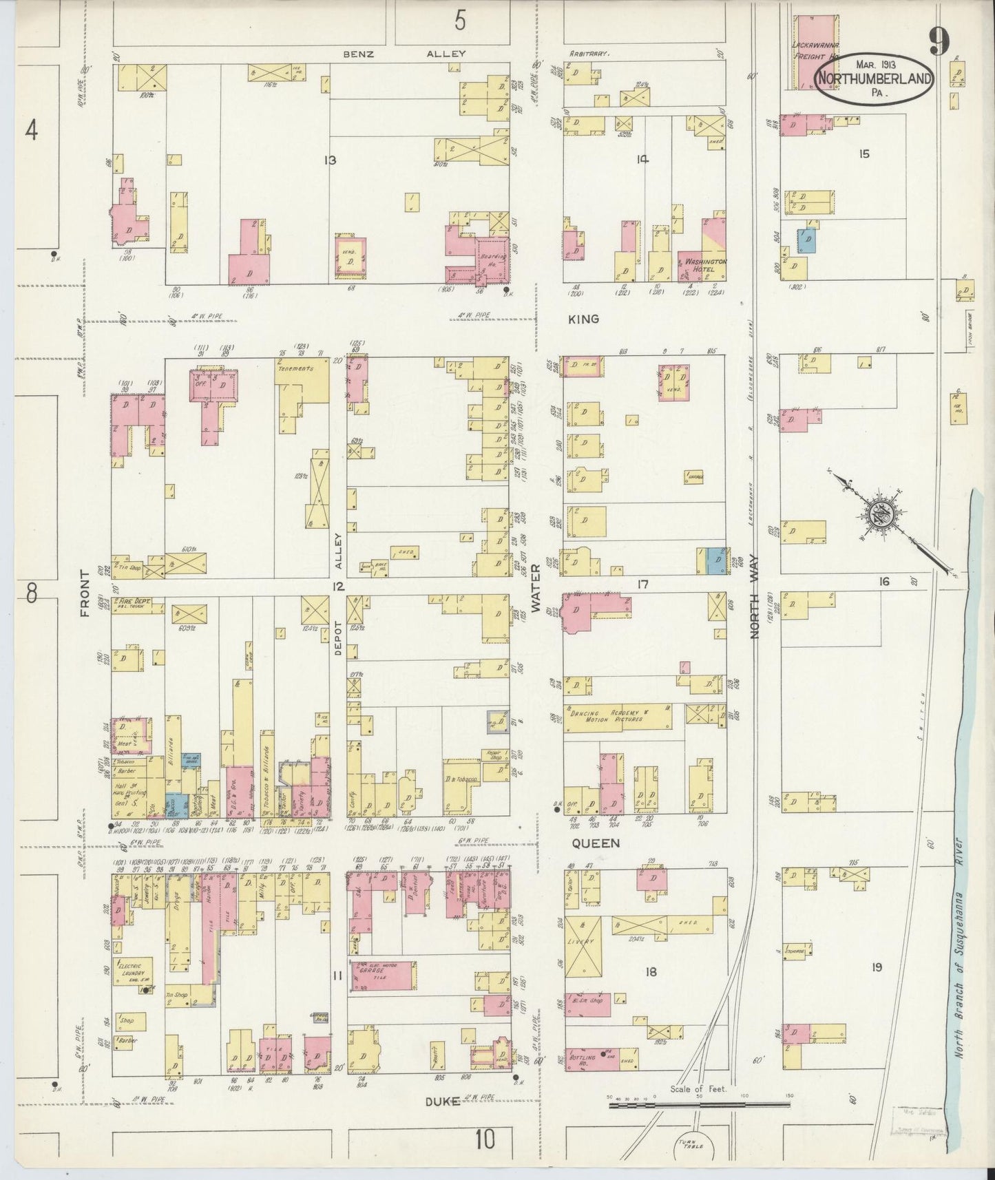 Sanborn Fire Insurance Map from Northumberland, Northumberland County, Pennsylvania (1913), Sheet #0009 - Complete Map Set gallery image, historic Sanborn map, vintage wall art, Pennsylvania Pennsylvania
