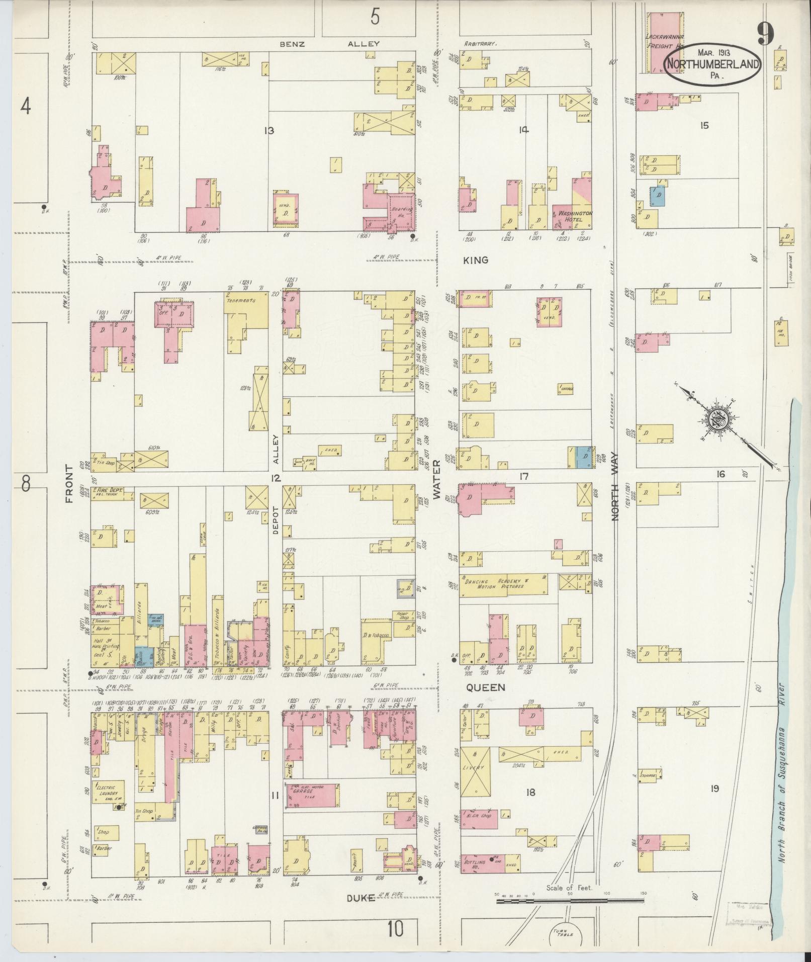 Sanborn Fire Insurance Map from Northumberland, Northumberland County, Pennsylvania (1913), Sheet #0009 - Complete Map Set gallery image, historic Sanborn map, vintage wall art, Pennsylvania Pennsylvania